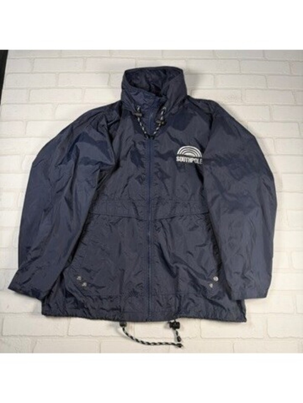 Vintage 90s Southpole SP USA Logo Hoodie Windbreaker Zip Up Jacket SIze XL Navy